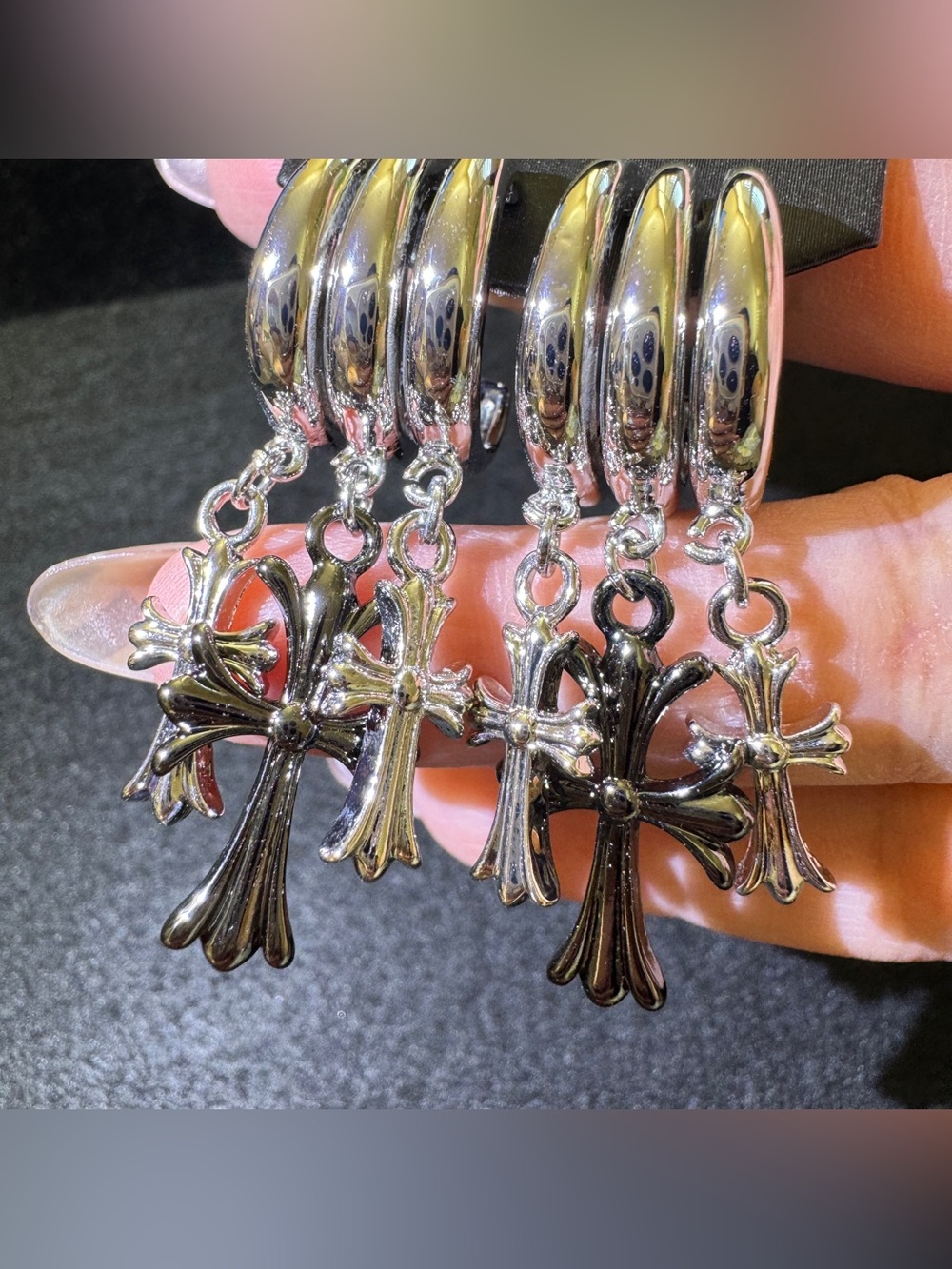 S925 Posts -Triple Hoop Cross Dangle Earrings